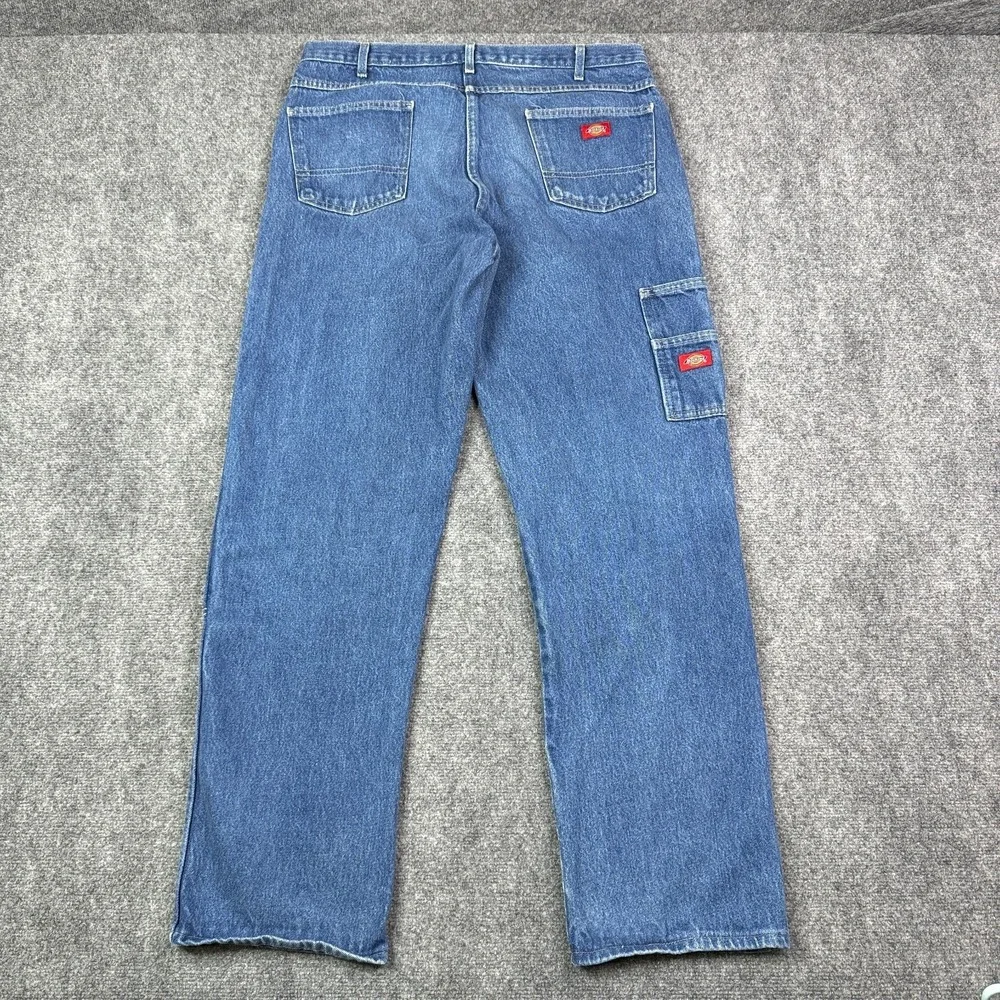 Dickies Mens Carpenter Jeans 36x34 Double Knee Blue Denim Workwear Distressed